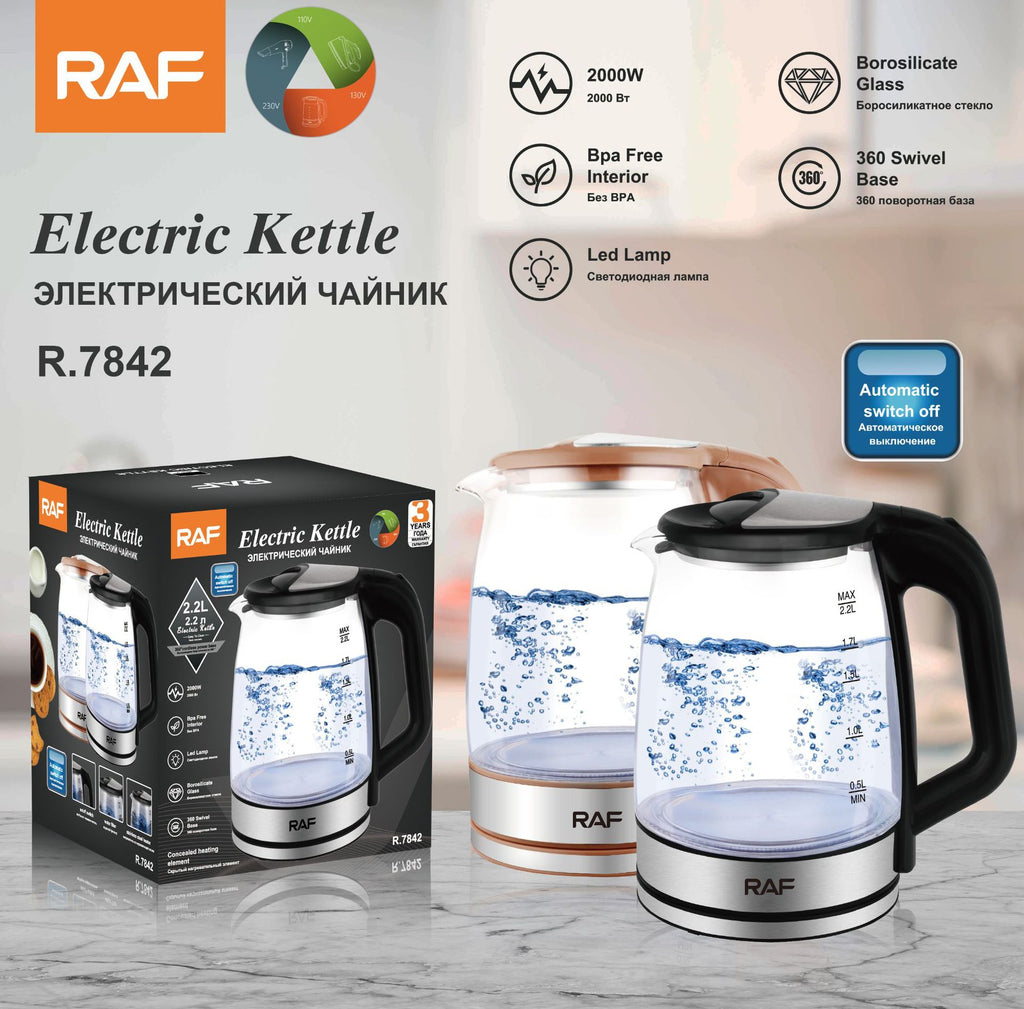 RAF European standard hot-selling household glass electric kettle2.2L Large Capacity Inner Wall Marking Kettle