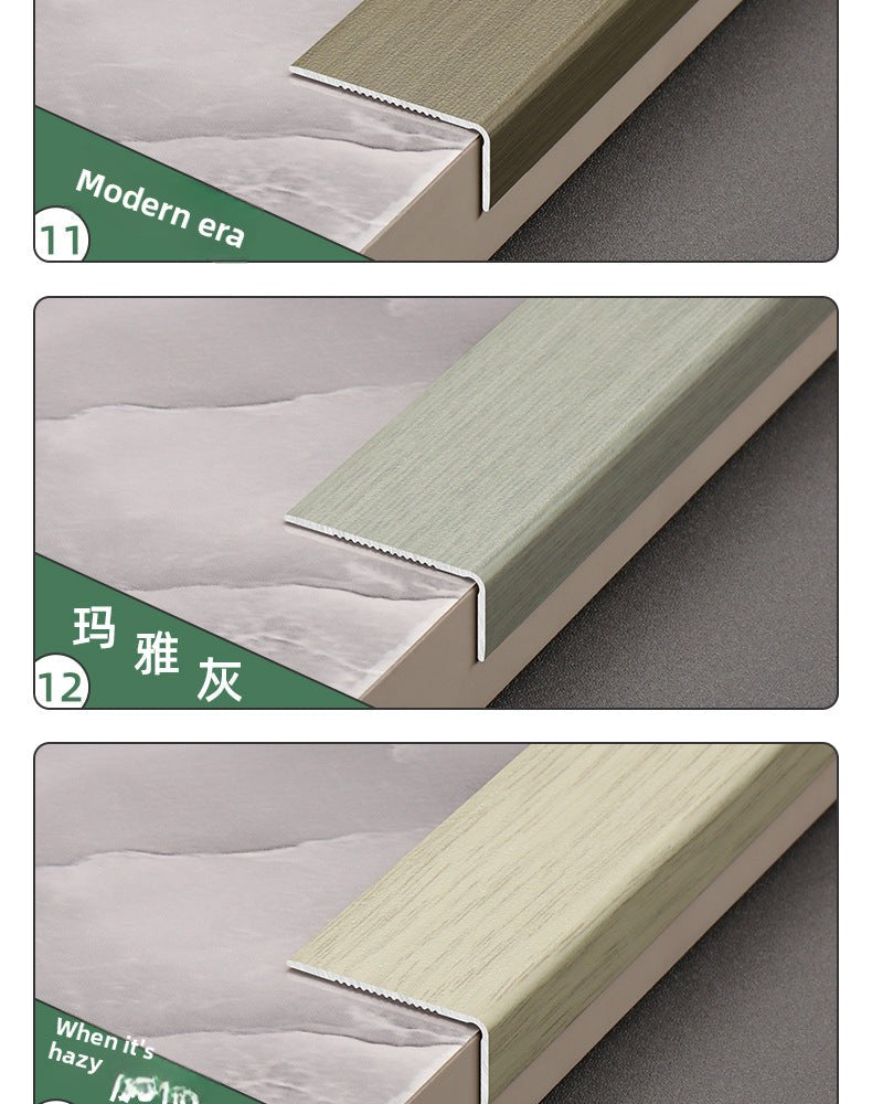 Aluminum alloy wood grain L Edge trim for wooden flooring at right angles7Decorative tile edge trim with embossed pattern for exterior corners