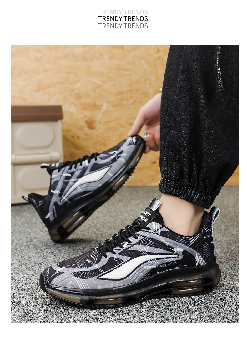 Men's Sports Shoes Spring and Autumn Ice Silk Hot Style Air Cushion Shock Absorption Trendy Men's Shoes Youth Running Shoes Student Casual Running Shoes