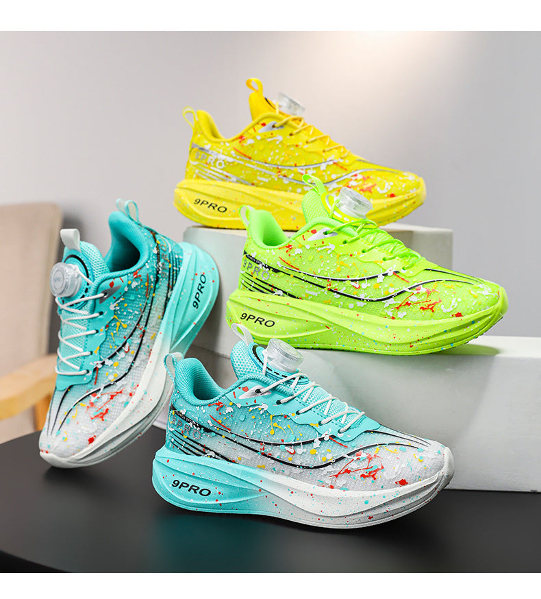 Children's Running Shoes with Rotating Buckle, Breathable Mesh Surface, Ultra-light Soft Sole, Wear-resistant, Non-slip, Racing Sports Shoes for Boys and Girls