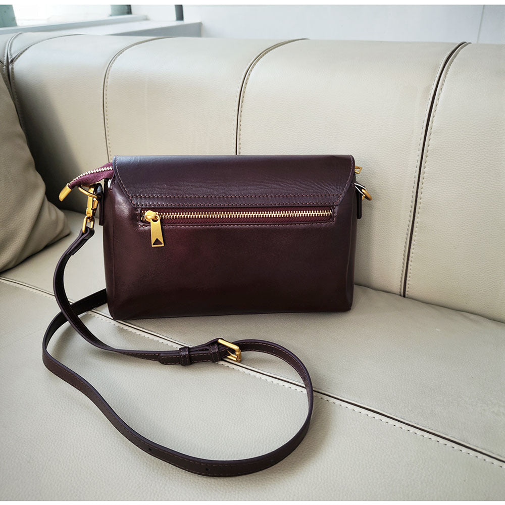 Fingerprint Unlock Bag Niche Genuine Leather Women's Bag High-end Flocked Top Layer Cowhide Single Shoulder Crossbody Commuter Underarm Bag