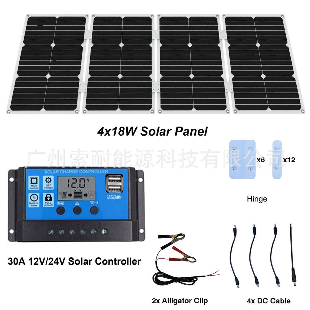 72W Solar panel Monocrystalline Solar Charging Panel 5V Double USB Mouth 12V/24V 30A Controller