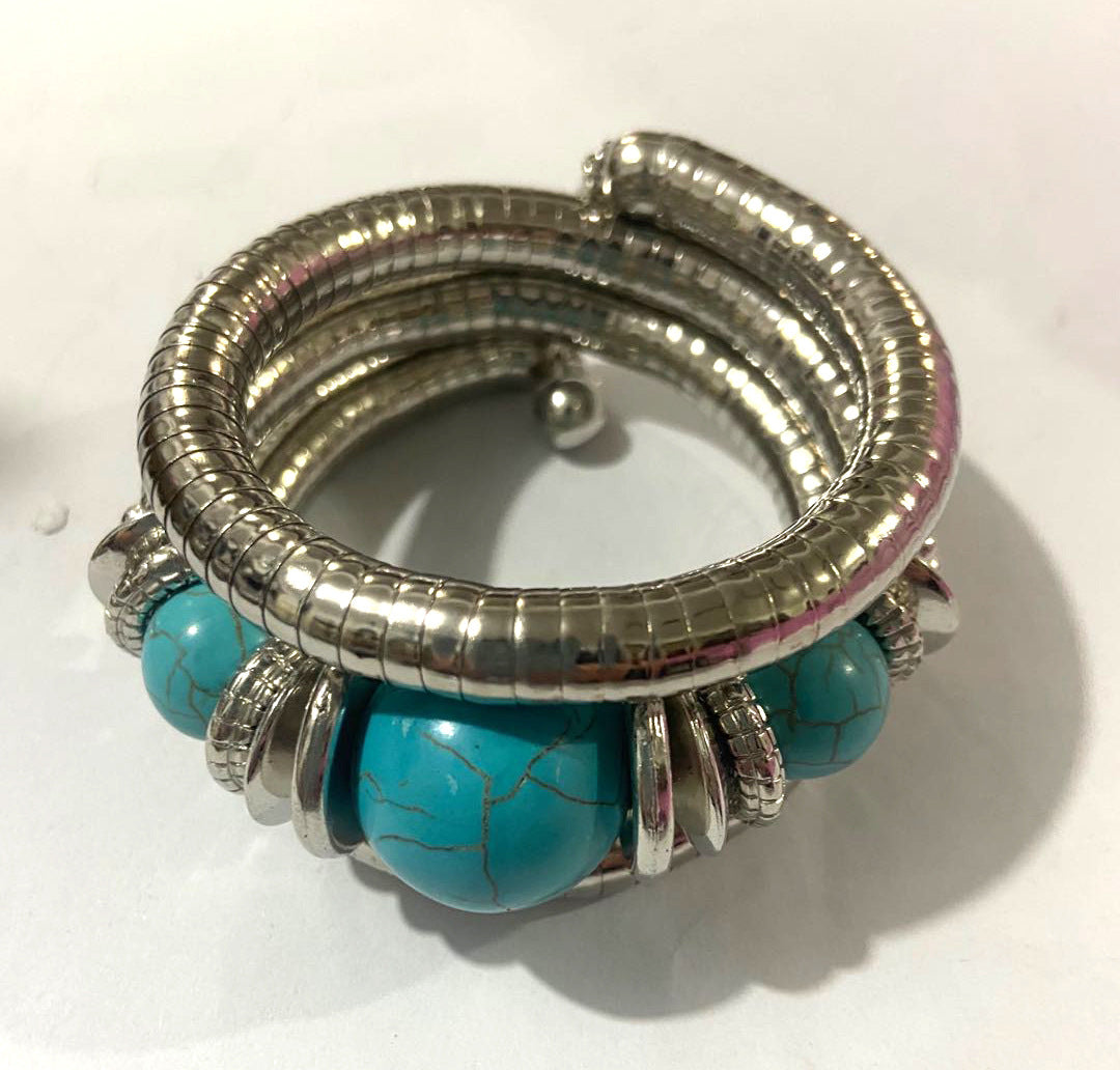 European and American Three-Circle Bracelet Creative Spacer Bead Elastic Snake Bone Bracelet Women's Layered Multi-Layer Bracelet