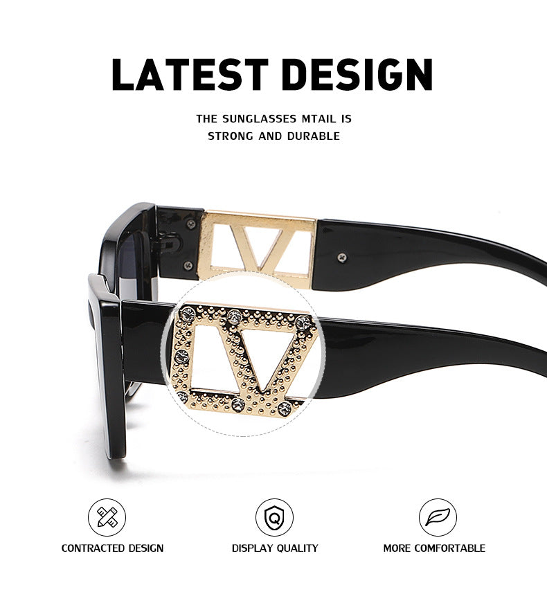 European and American Fashion Small Square Frame Sunglasses for Women, High-End Trendy Cat Eye Diamond-Studded Men's Driving Sunglasses