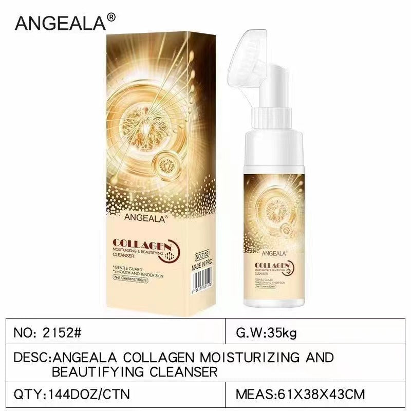 【Exclusive Supply】ANGEALA Green Tea Facial Cleanser Foaming Cleansing Facial Cleanser with Silicone Brush