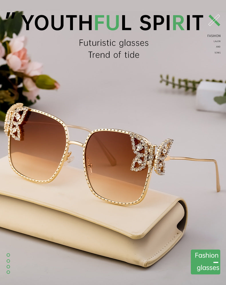 European and American Fashion Personality Butterfly Diamond Sunglasses for Women Metal Frame Sunglasses Women's Sun Protection Glasses shades