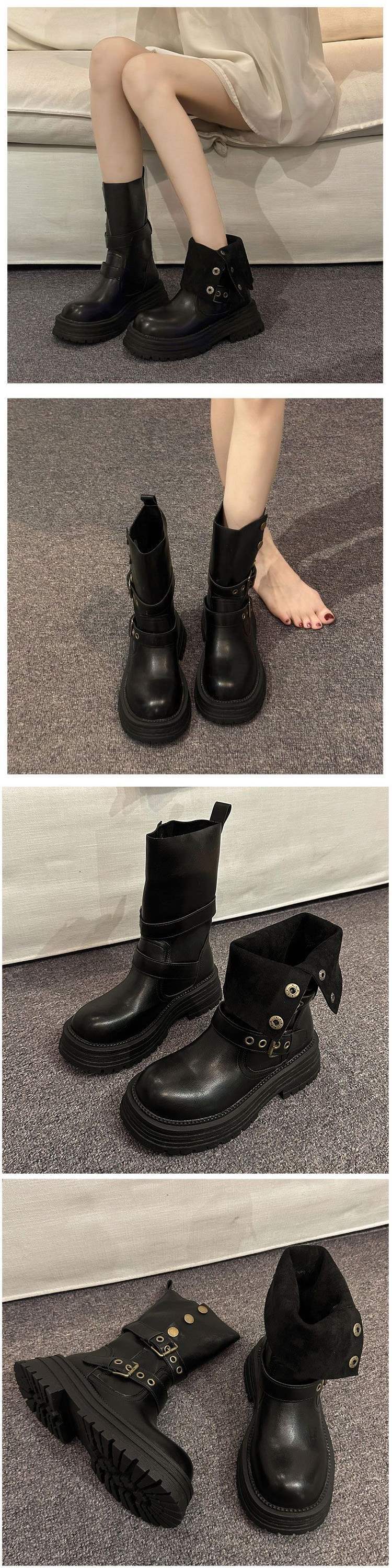 Vintage Long Boots2025Autumn and Winter New Thick Bottom British Fashion