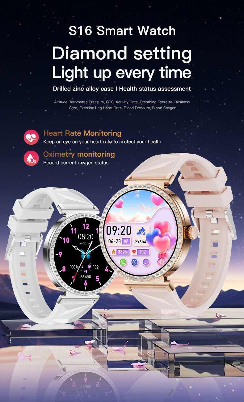 S16Smart Watch1.27inch Bluetooth Call Heart Rate Message Push Sleep Niche Full Diamond Women's Watch