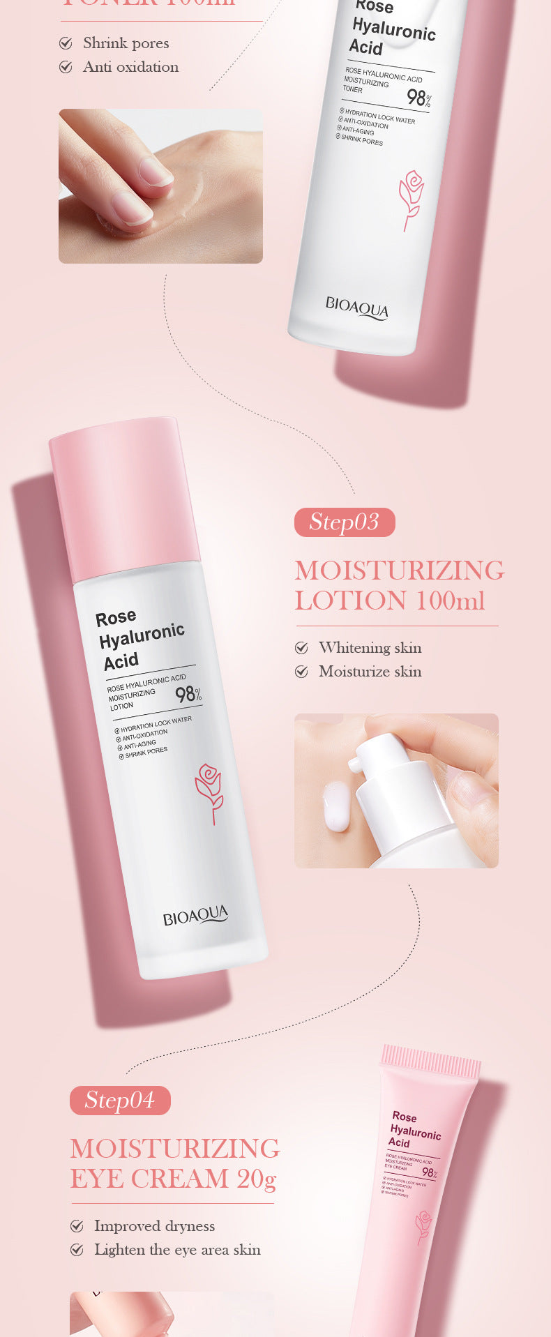 Full English Rose Skincare Set BIOAOUA Hyaluronic acid moisturizing six-piece set  foreign trade wholesale