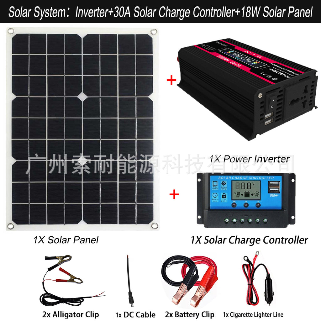 12V Solar Energy Kit System: Inverter 30A Controller 18W Solar Panel Solar System
