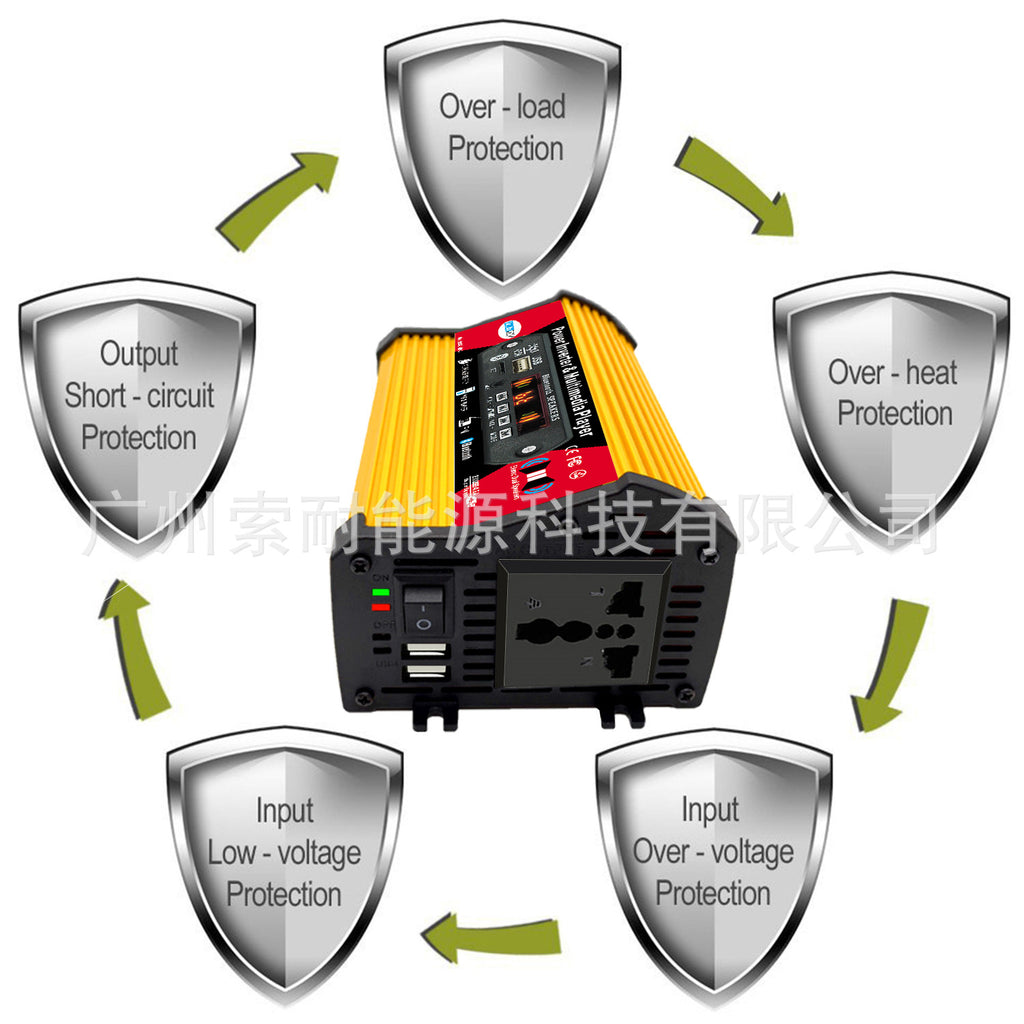 Motorcycle and Car Accessories300W Car Converter Inverter Inverter Power Supply12V Turn110V/220V Belt MP3Play