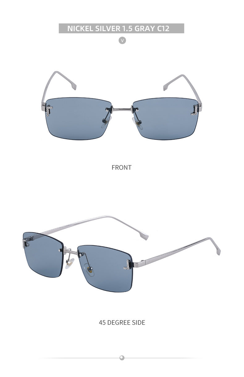 【Customization】European and American Frameless Cut Edge Sunglasses with Rhinestones Square Frame Sunglasses for Women sunglasses