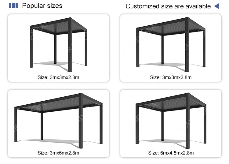 Waterproof Pergola Leisure Garden Motorized Louvered Roof Aluminium Outdoor Bioclimatic Pergola Aluminum