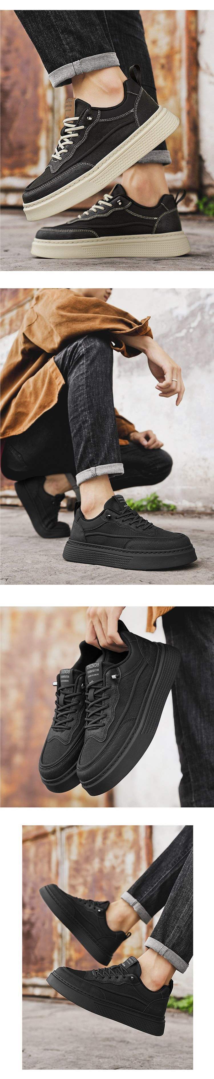 Men's Shoes Summer Mesh Breathable Black Sneakers Casual Versatile Height-Increasing Thick-Soled Work Commute Sports Trendy Shoes