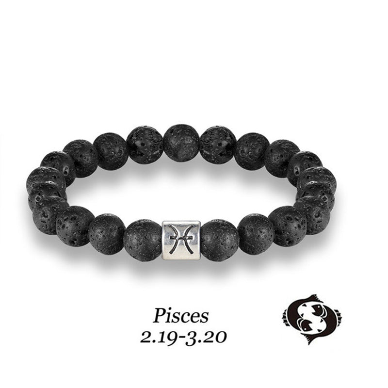 Twelve Constellations Bracelet Men's Natural Volcanic Stone8mm Beaded Capricorn Scorpio Pisces Friendship Zodiac Bracelet