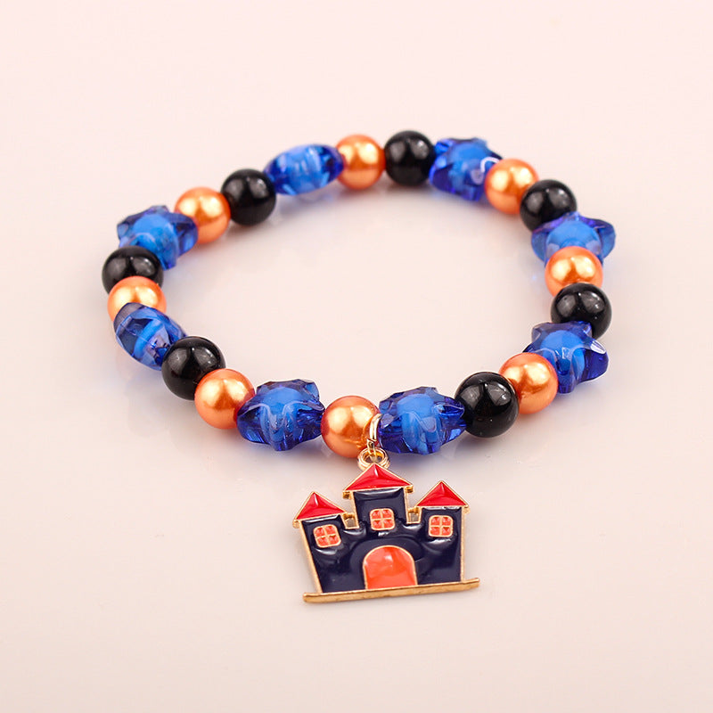Women's Holiday Bracelet Gift European and American Style Quirky Bracelet Beaded Castle Pendant Halloween Bracelet