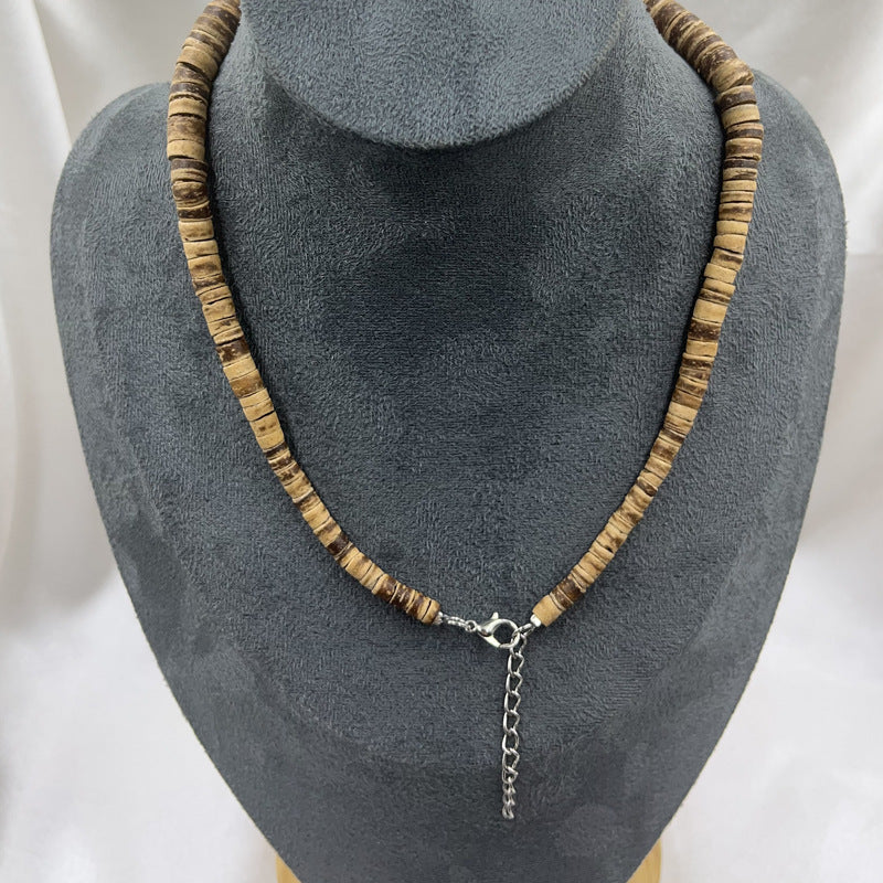 Hot Selling Coconut Shell Wooden Bead Necklace Turquoise Beaded Men's Versatile Accessory Niche Bohemian Collarbone Chain