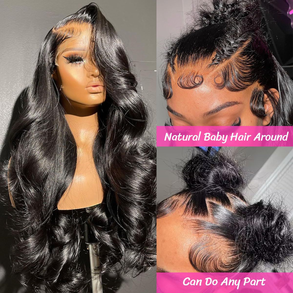 European and American Style Black Big Wave Long Hair Wig for Women, Amazon Available, Front Lace Mesh Synthetic Wig, European and American Style