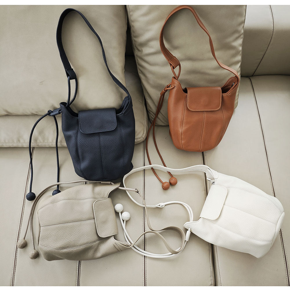 Genuine Leather Bucket Bag2025Autumn and Winter New Women's Bag Casual Fashion Versatile Single Shoulder Crossbody Large Capacity Pumpkin Bag