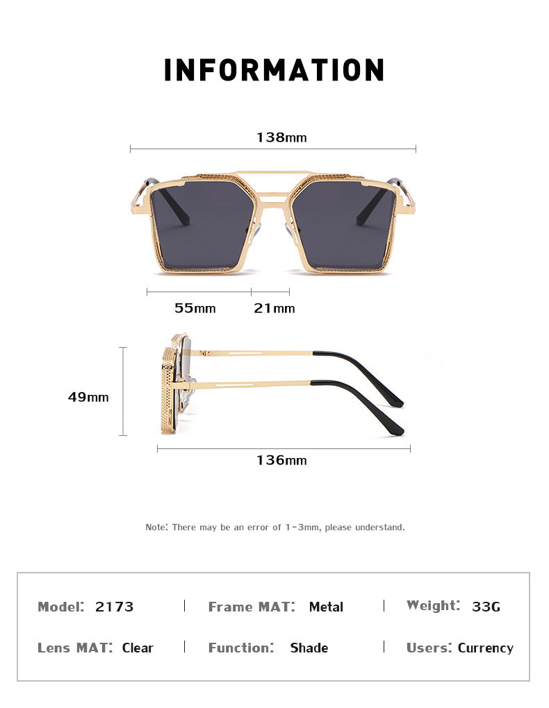Vintage Steampunk Sunglasses for Men Metal Hollow Square Frame Sunglasses Men's Trendy Glasses sunglasses