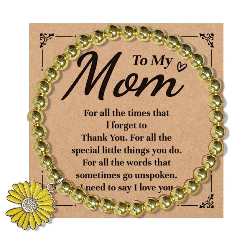 Mother's Day Gift Bracelet for Mom Gold Beads Elastic Cord Bracelet Mother's Day Women's Daisy Pendant Sunflower Bracelet
