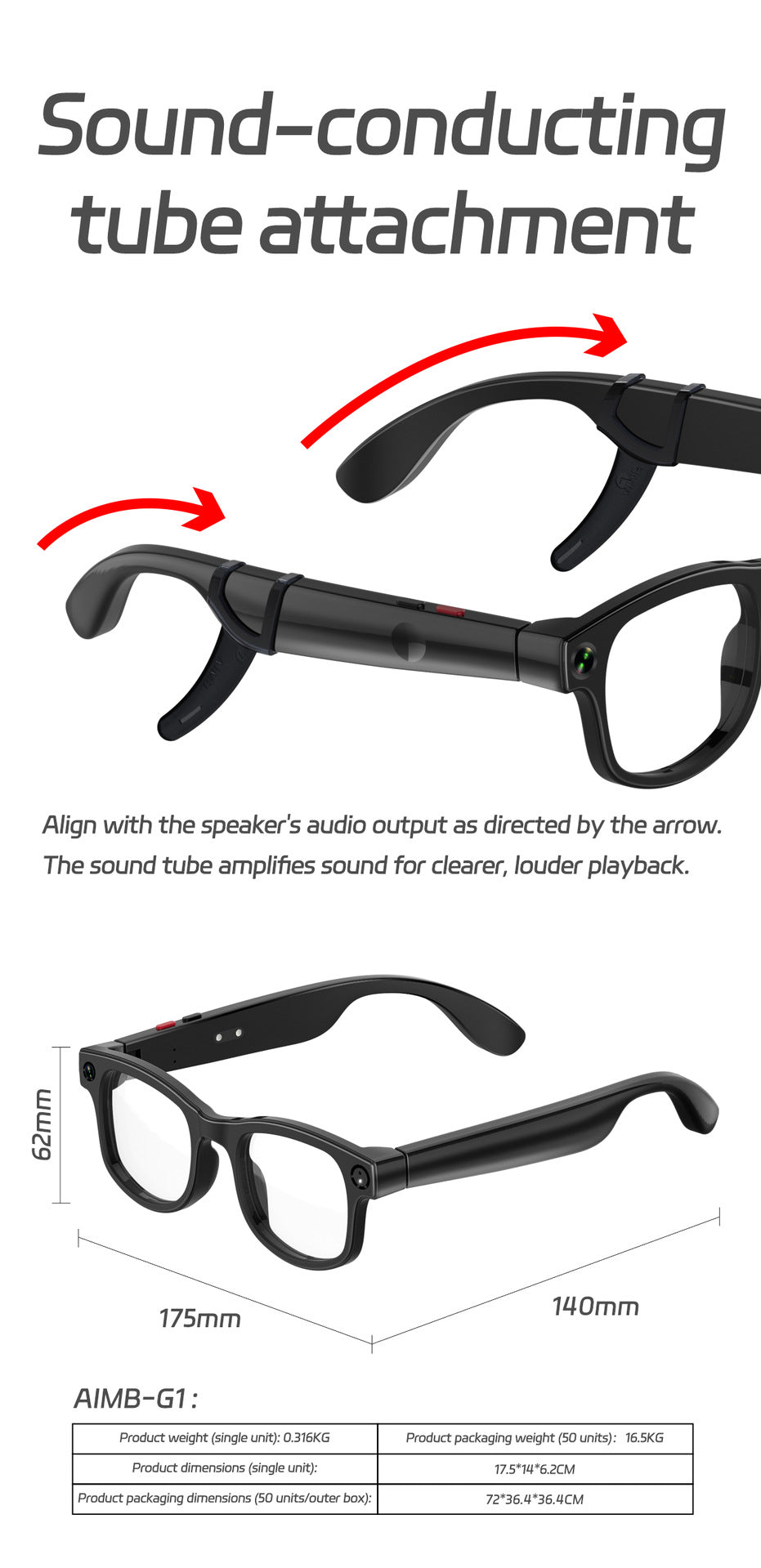 AIMB-G1Smart Glasses800100 Megapixel Camera Ai Simultaneous Translation Recognition1200P Video Recording Audio Recording
