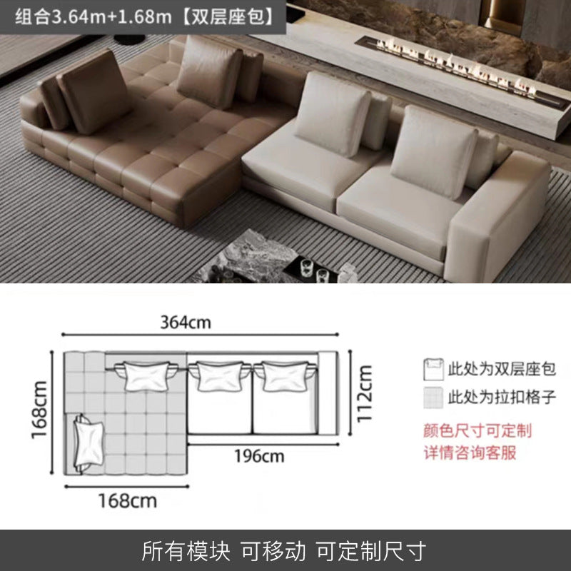 Lawrence Genuine Leather Sofa Italian Minimalist Style for Small and Large Apartments, Villas, and Clients, Corner Sofa, Modern Straight Row Leather Sofa Shipping and tax not included