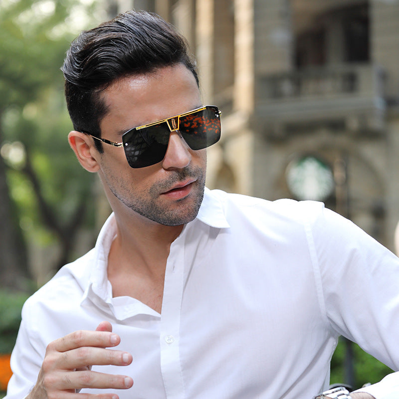 New Large Frame Sunglasses Men's Trendy Cool Fashion Street Style Square Frame Sunglasses Retro Rimless Glasses sunglasses