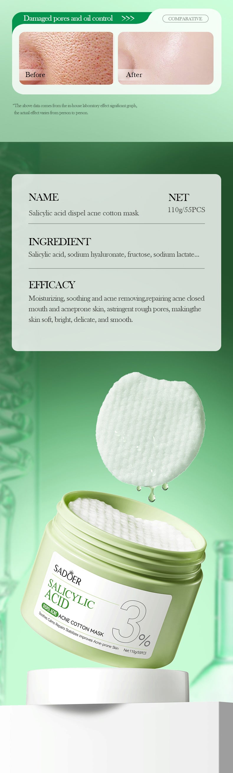 Full English Salicylic Acid Skincare Series SADOER Anti-acne Amino Acid Moisturizing and Hydrating Skin Care Products  Foreign Trade Approval