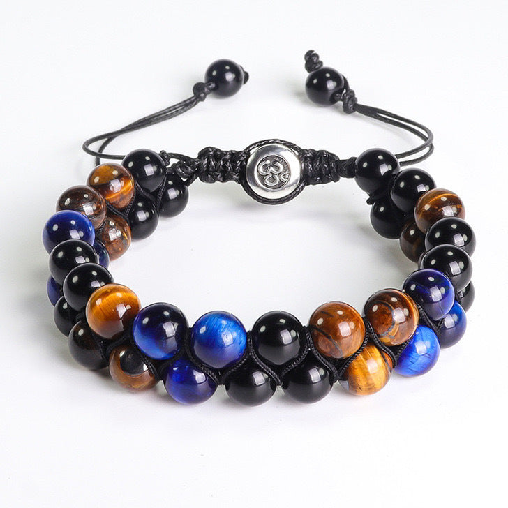 Men's Double Layer Braided Bracelet with Shiny Magnetic Stone Natural Stone Tiger Eye Double Row Braided Bracelet