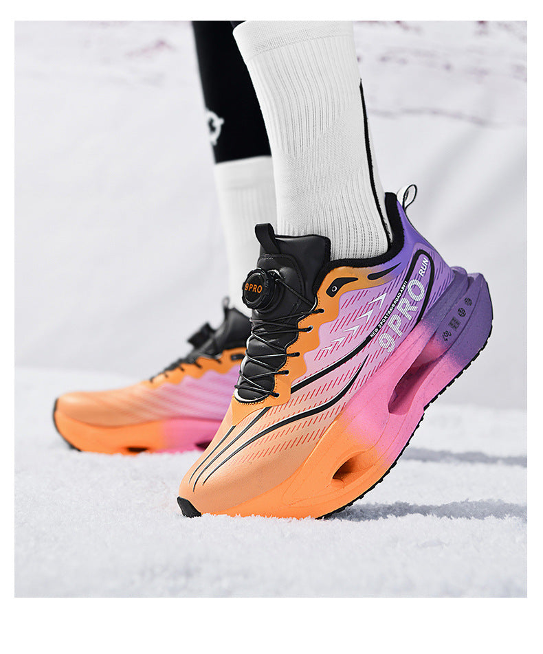 Winter New Leather Surface Fleece-Lined Warm Knob Buckle Sports Shoes Parent-Child Real Carbon Plate Soft Sole Rebound Cushioning Running Shoes