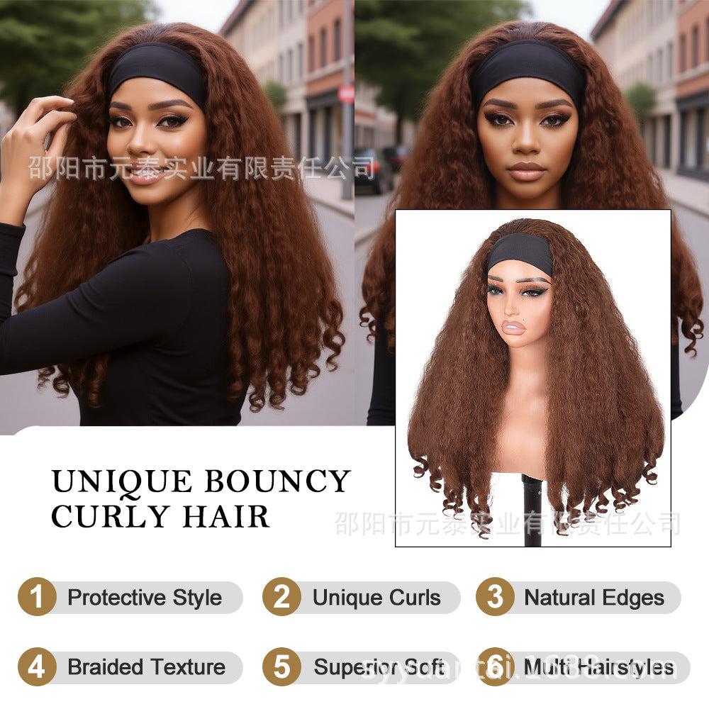 Cross-Border Hot-Selling Wig Factory European and American Fashion Synthetic Hair Mechanism Ice Ribbon VPART Long Curly Hair Curly Hair Top