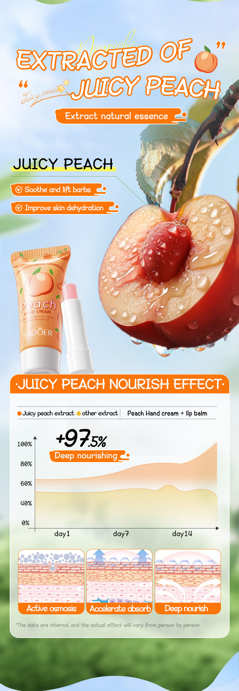 Full English Peach Hand Cream Lip Balm Set SADOER Nourishing Autumn and Winter Hand Cream Lip Balm  Wholesale
