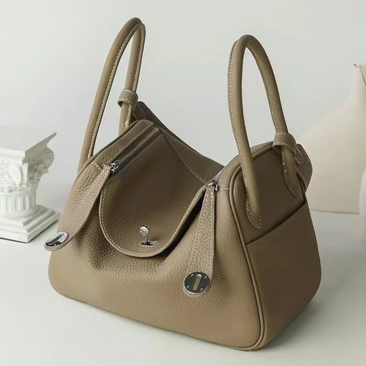 Doctor Genuine Leather Women's Bag2024Handheld Top Layer Cowhide Lychee Pattern Lindy Bag Single Shoulder Handbag Medicine Box Trendy