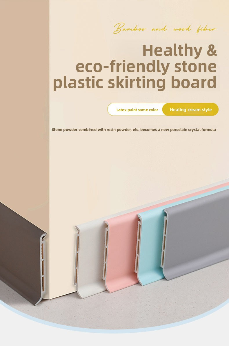 Cream-style stone-plastic baseboard, popular online pvc Snap-in high-polymer skirting board, ultra-narrow flat tile baseboard