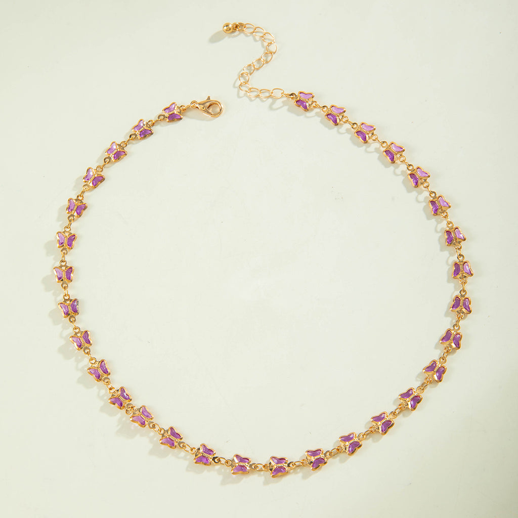 European and American New Style Green Zircon Niche Personality Retro Inlaid Diamond Short Necklace Collarbone Chain Choker chocker Female