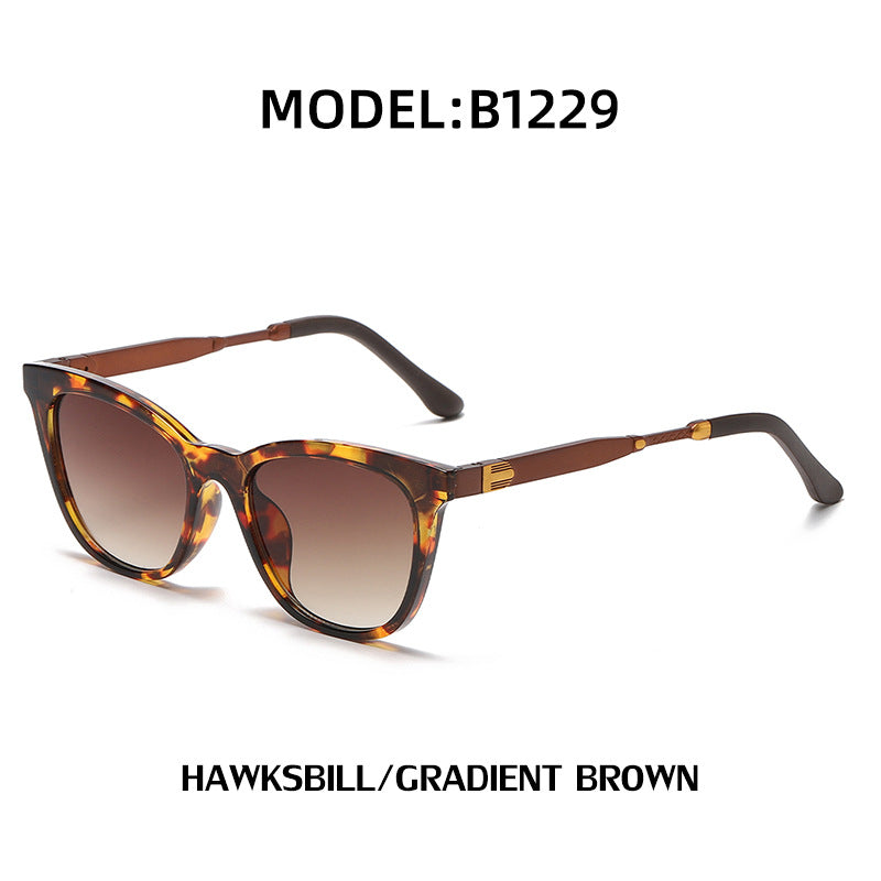 Aluminum-magnesium Spring Mirror Leg Cat Eye Sunglasses Men UV Protection ins Large Frame Sunglasses for Women with High-End Feel