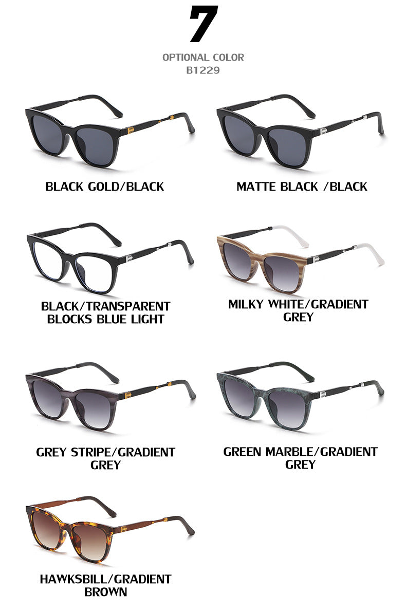 Aluminum-magnesium Spring Mirror Leg Cat Eye Sunglasses Men UV Protection ins Large Frame Sunglasses for Women with High-End Feel