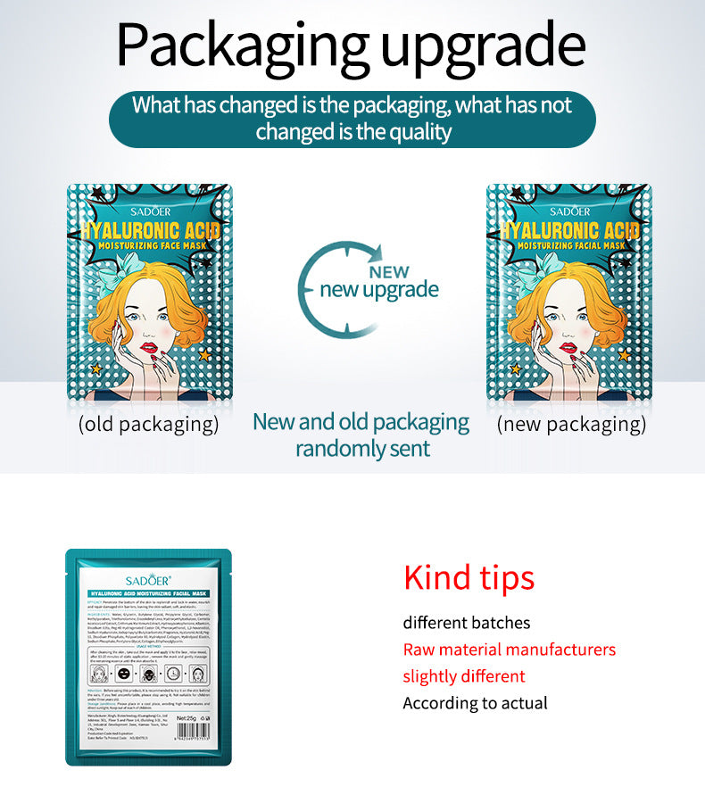 Full English Goddess Mask SADOER Hyaluronic Acid Moisturizing Hydrating Face Mask Sheets Wholesale for  Trade