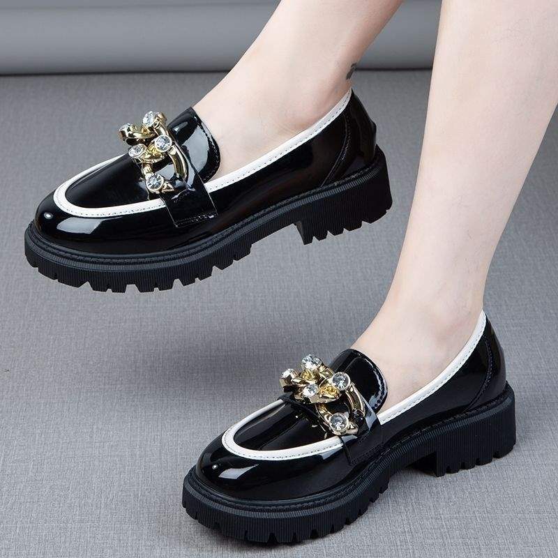 Women's Brand Single Shoes2025New versatile soft-soled slip-on loafers British style round toe shoes