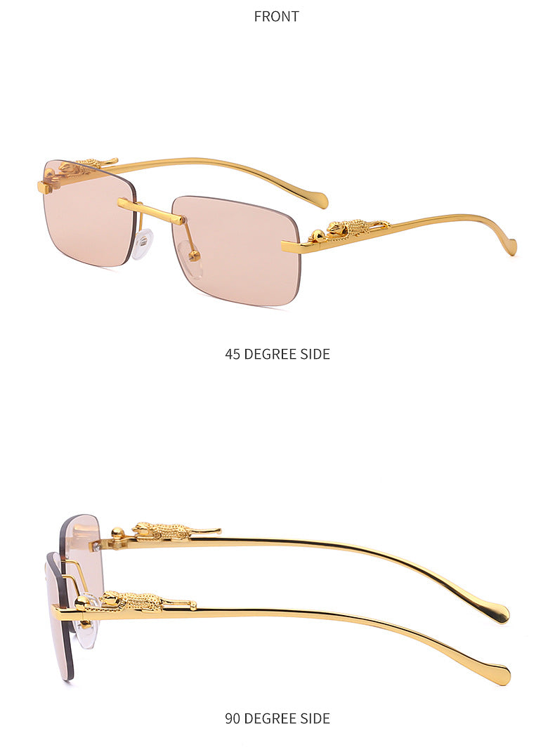 New Fashion Small Frame Square Sunglasses Men's Sunglasses Women's European and American Trendy Rimless Sunglasses Men