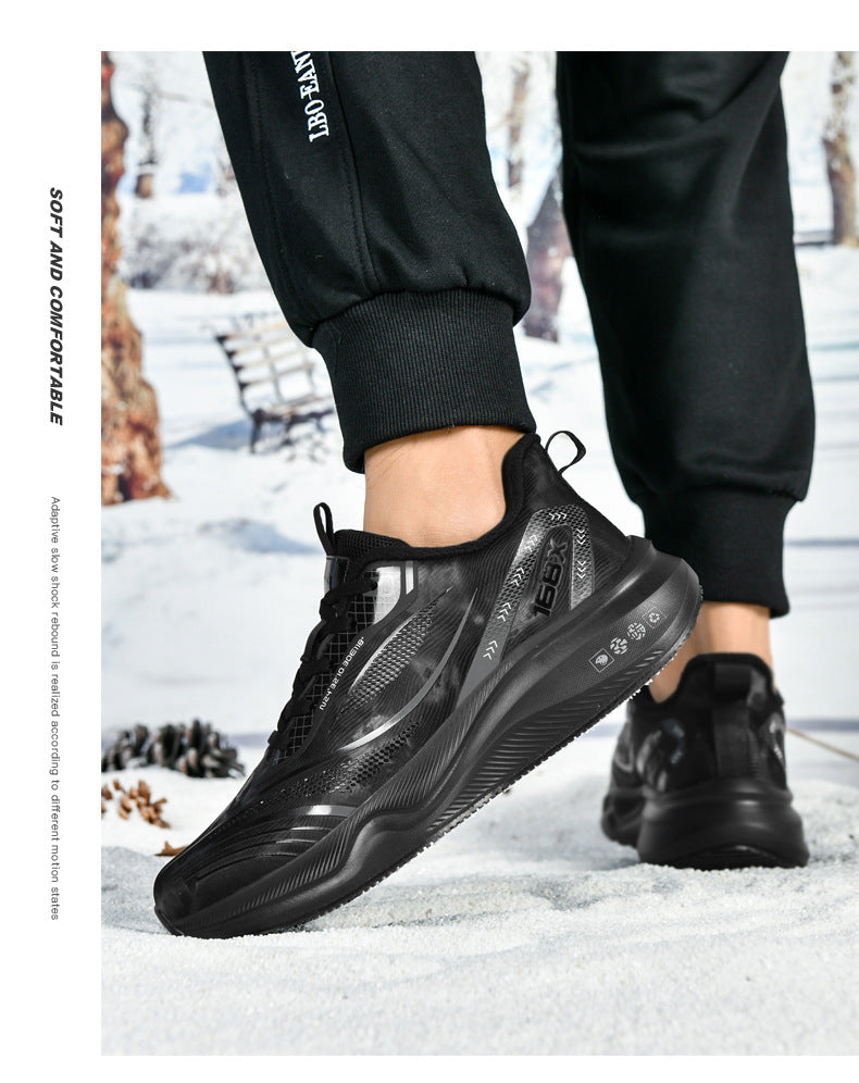 Autumn Winter New Large Size Fashion Leather Surface Fleece Lined Thickened Warm Casual Shoes Real Carbon Plate Sports Running Shoes