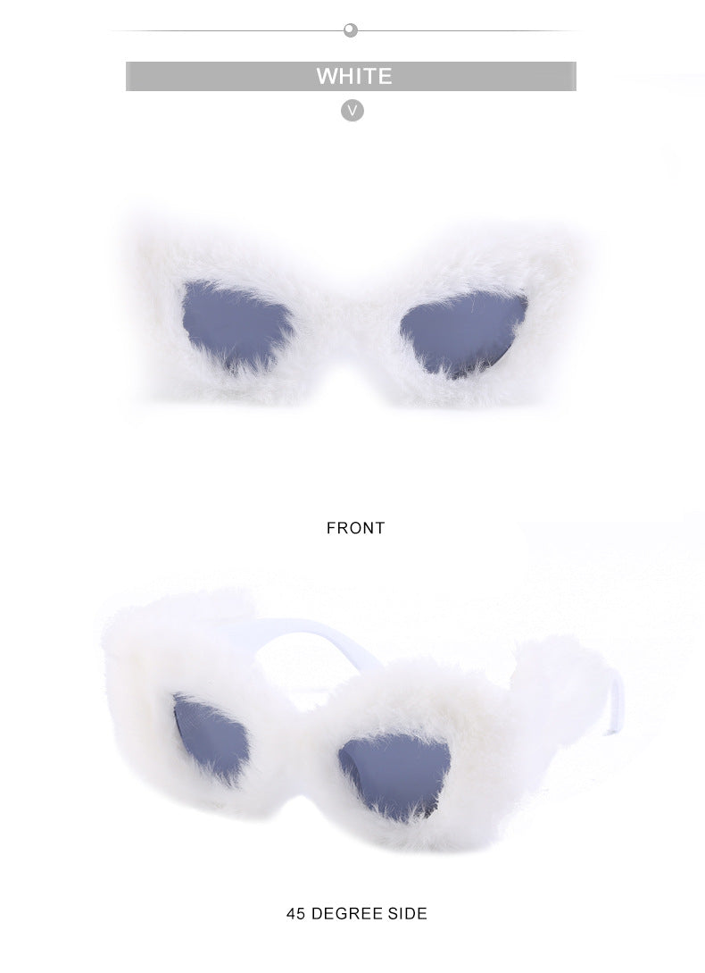 Puppy Style Plush Winter Sunglasses for Women Fashion Cat Eye Sunglasses European and American Style Sunglasses