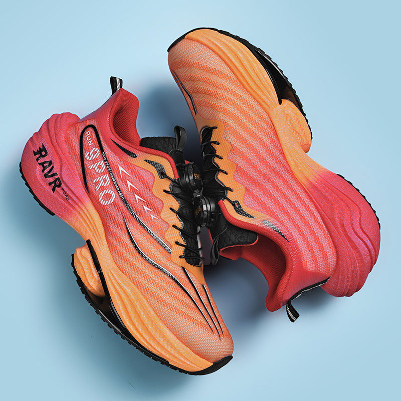 2025Autumn Winter New Breathable Double Mesh Knob Buckle Sports Shoes Couple High Elastic Popcorn Soft Bottom Carbon Plate Running Shoes