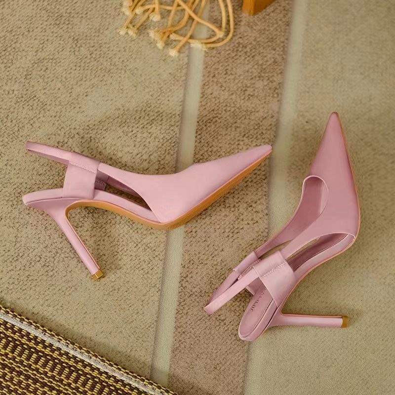 Fairy High Heels for Women2025New Pointed Toe French Style Thin Heel Mules Casual Outdoor Closed-Toe Sandals Trendy