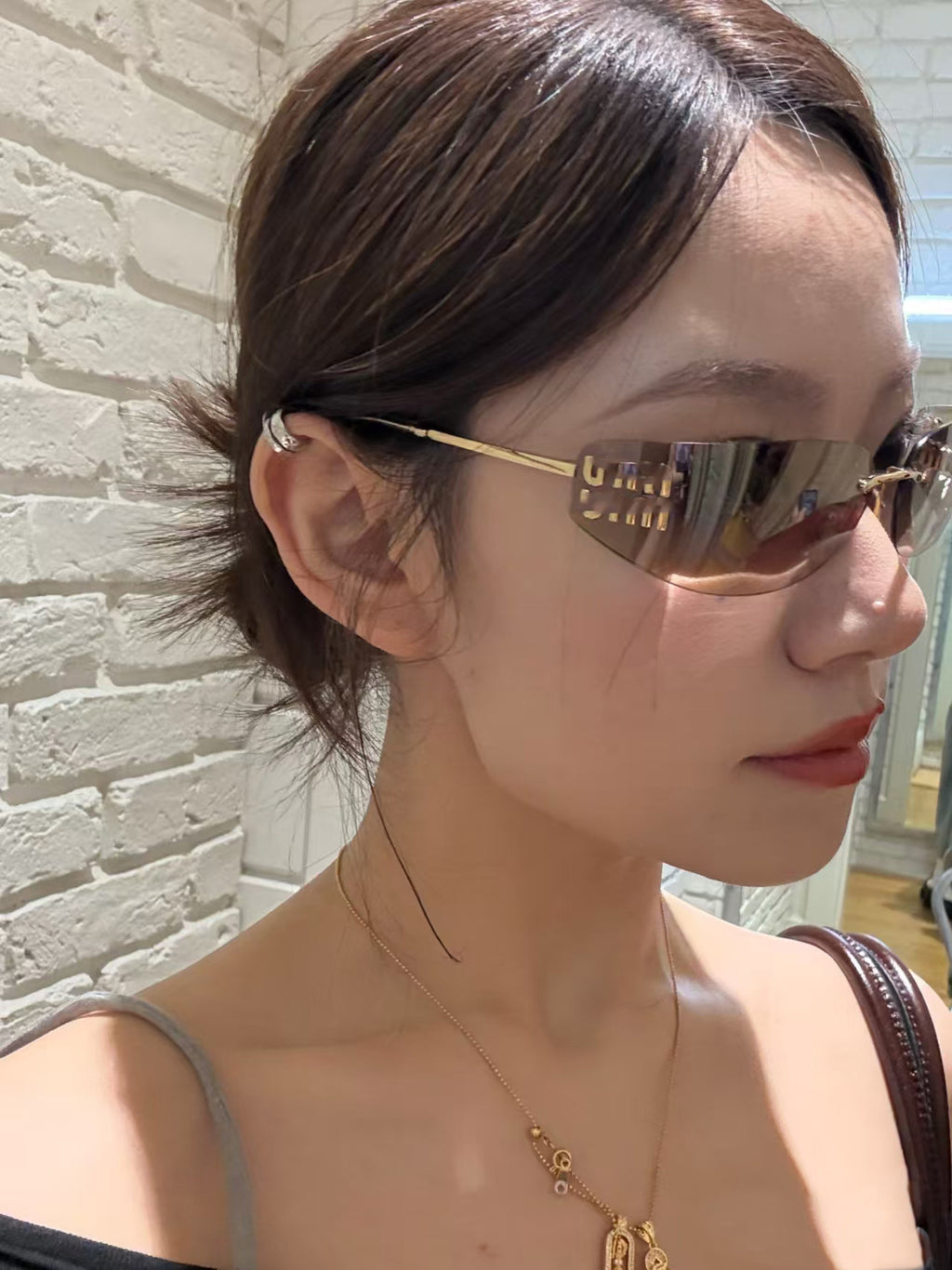 European and American Style miu Miaojia Frameless Sunglasses for Women Xiaohongshu ins Internet Celebrity Style Protective Sunglasses54y