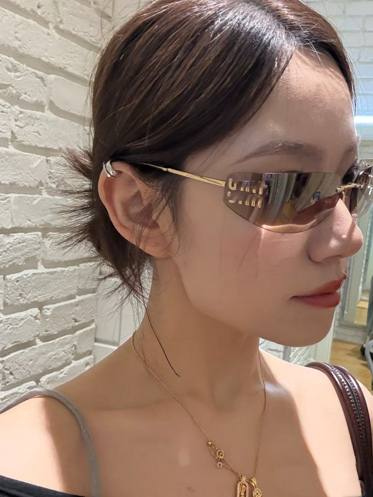 European and American Style miu Miaojia Frameless Sunglasses for Women Xiaohongshu ins Internet Celebrity Style Protective Sunglasses54y