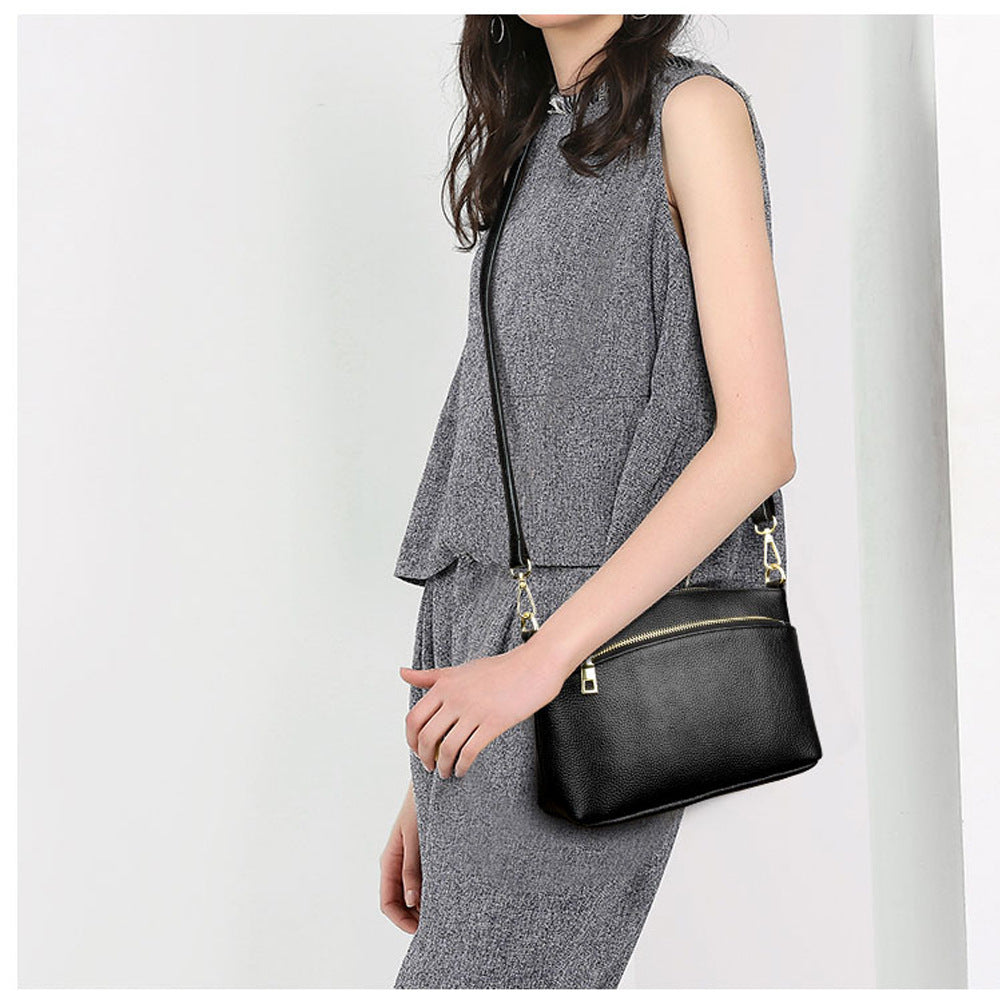 Guangzhou Shiling Genuine Leather Women's Bag for Middle-aged Moms, Small Square Bag, Top Layer Cowhide, Single Shoulder Crossbody Bag, Versatile