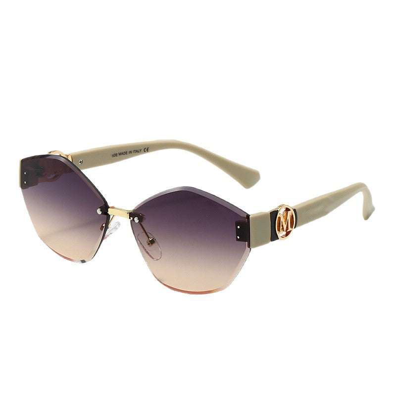 European and American Fashion Personality Rimless Sunglasses Diamond Cut Edge Sunglasses Small Frame Rivet Sun Protection Glasses sunglasses