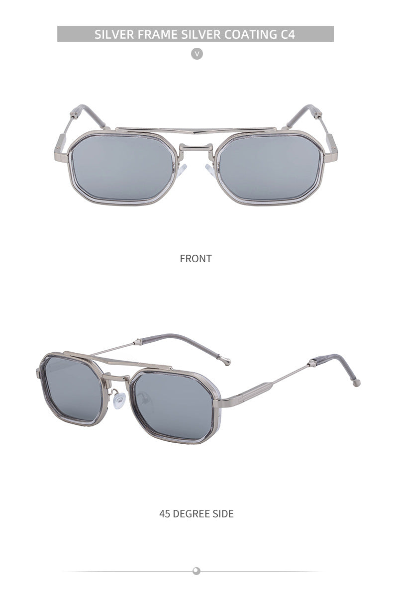 2025New Small Frame Glasses Men Double Beam retro Sunglasses Men's High Sense Full Frame Sunscreen Sunglasses shades